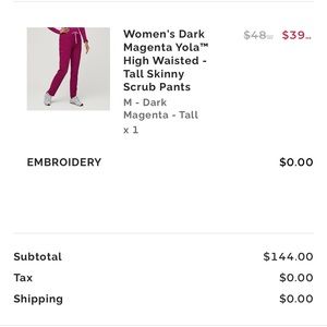 Figs scrubs medium tall magenta scrub